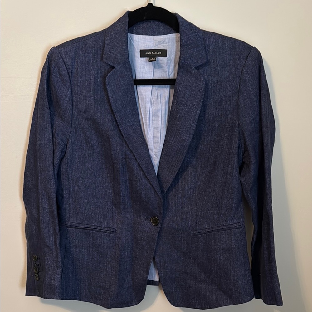 Ann Taylor Blue Tailored Blazer with Notched Lapels